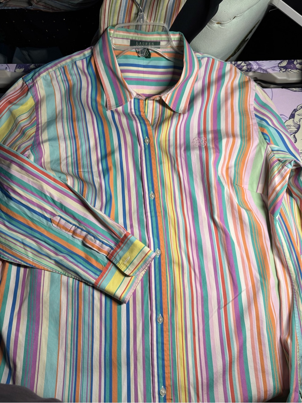 Lauren Ralph Lauren 1X Multicolor Striped Cotton Button Down Shirt Tunic - Picture 3 of 8